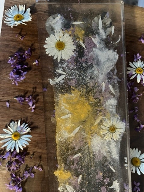 Large Charcuterie Board with Daisies and Purple Loosestrife Petals