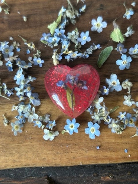 A Little Love with Bouquets of Forget Me Not Flowers and Pink Howlite Crystals