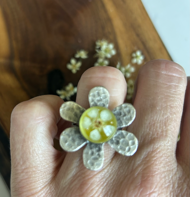 Flower Shape Ring with Chokeberry Flowers (adjustable)