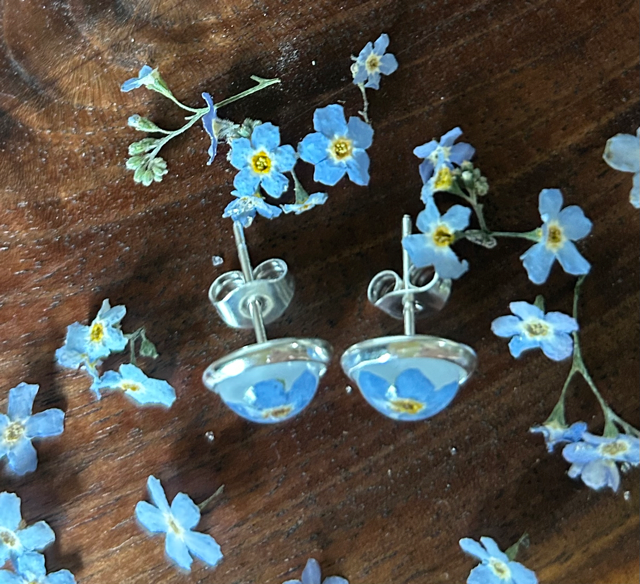Stud Earrings with Forget-Me-Not Flowers