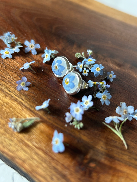 Stud Earrings with Forget-Me-Not Flowers
