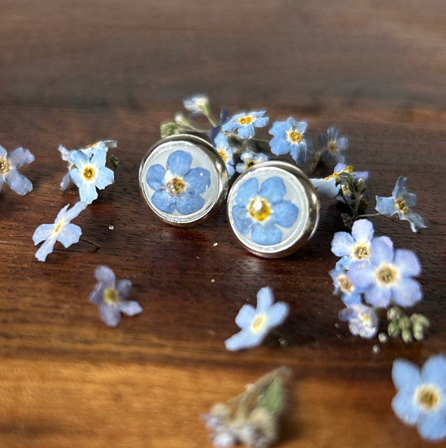 Stud Earrings with Forget-Me-Not Flowers