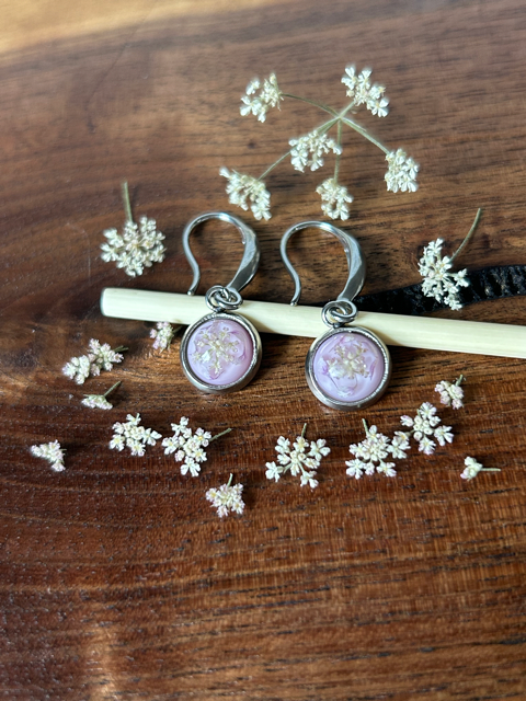 Drop Earrings with Fools Parsely and Sweet Alyssum Flowers