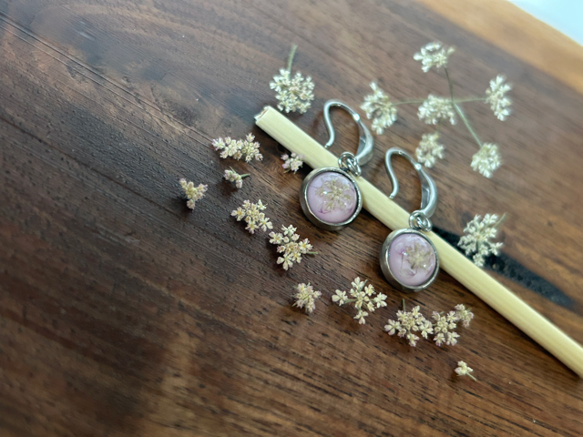 Drop Earrings with Fools Parsely and Sweet Alyssum Flowers