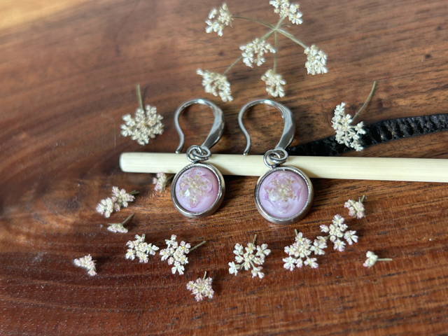 Drop Earrings with Fools Parsely and Sweet Alyssum Flowers