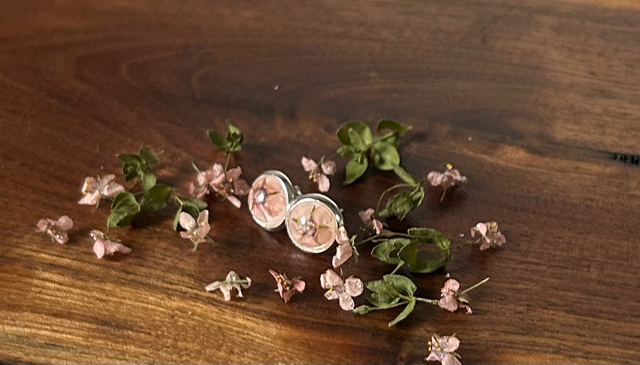 Stud Earrings with Scarlet Pimpernel Flowers