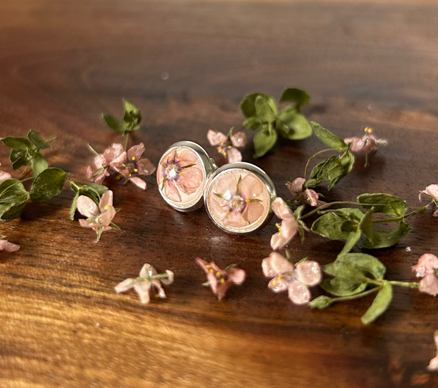 Stud Earrings with Scarlet Pimpernel Flowers