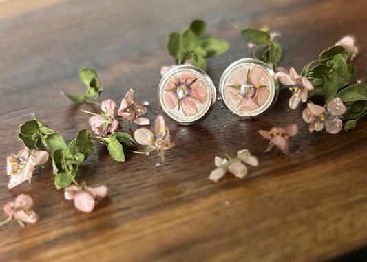 Stud Earrings with Scarlet Pimpernel Flowers
