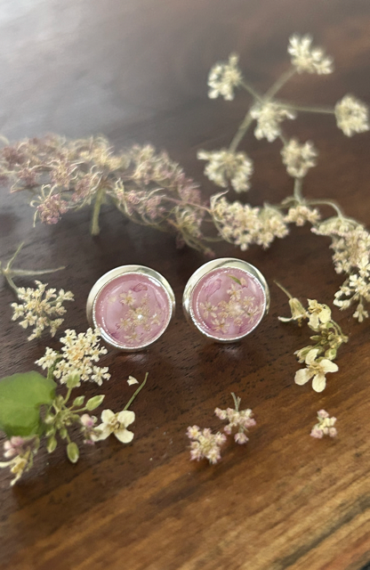 Earrings with Fools Parsely and Sweet Alyssum Flowers