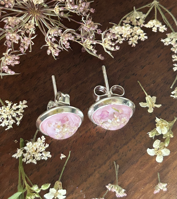 Earrings with Fools Parsely and Sweet Alyssum Flowers