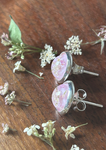 Earrings with Fools Parsely and Sweet Alyssum Flowers
