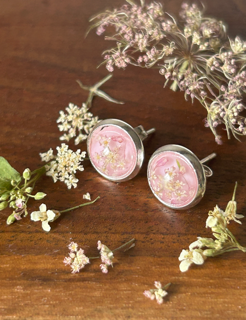Earrings with Fools Parsely and Sweet Alyssum Flowers