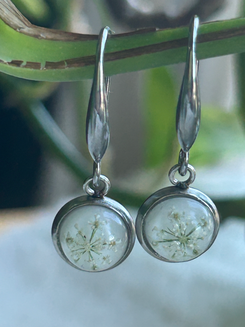 Drop Earrings with Queen Anne's Lace
