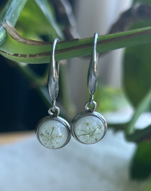 Drop Earrings with Queen Anne's Lace