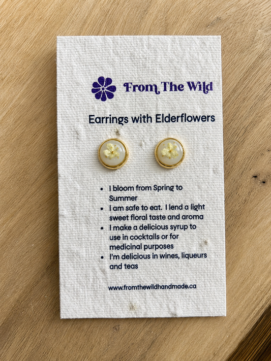 Stud Earrings with Elderflower Blossoms
