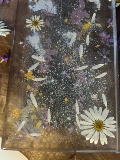 Large Charcuterie Board with Daisies and Purple Loosestrife Petals