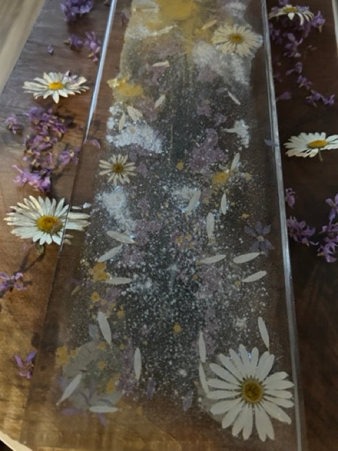Large Charcuterie Board with Daisies and Purple Loosestrife Petals