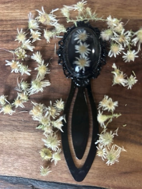 Antique Style Bookmark with White Heath Aster Flowers