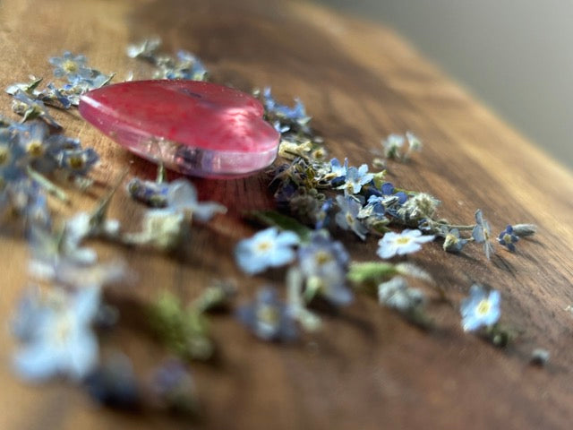 A Little Love with Bouquets of Forget Me Not Flowers and Pink Howlite Crystals