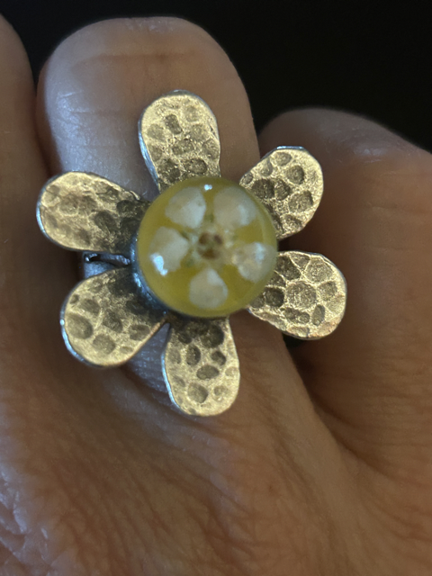 Flower Shape Ring with Chokeberry Flowers (adjustable)
