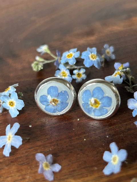 Stud Earrings with Forget-Me-Not Flowers