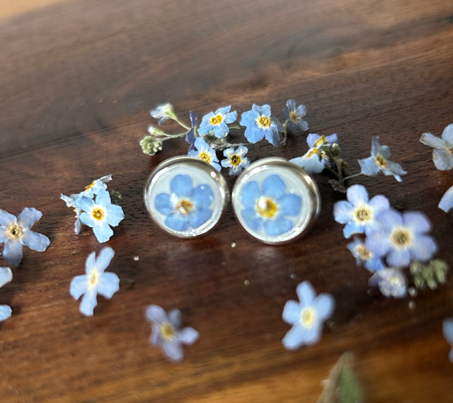 Stud Earrings with Forget-Me-Not Flowers