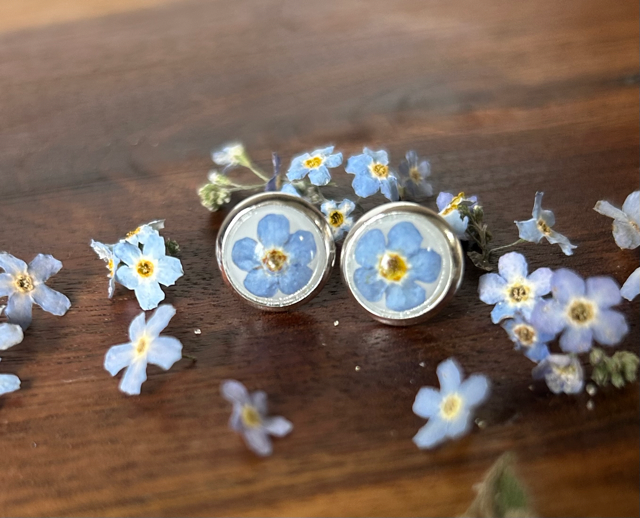 Stud Earrings with Forget-Me-Not Flowers