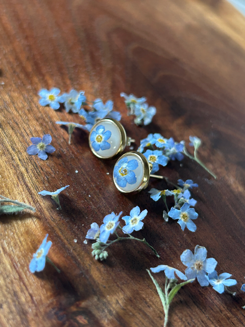 Stud Earrings with Forget-Me-Not Flowers