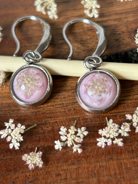 Drop Earrings with Fools Parsely and Sweet Alyssum Flowers