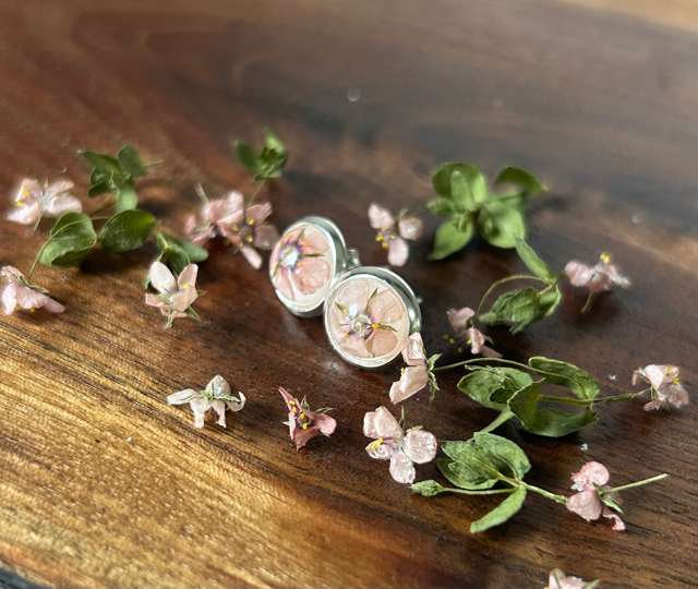 Stud Earrings with Scarlet Pimpernel Flowers