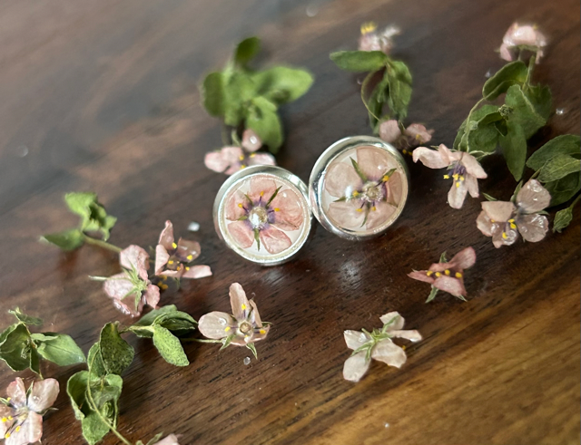 Stud Earrings with Scarlet Pimpernel Flowers