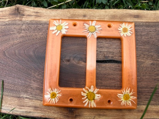 Double Wide Light Switch Cover with Daisies