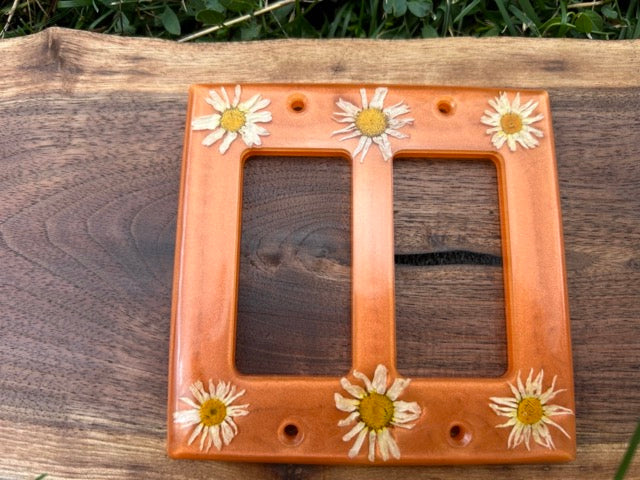 Double Light Switch Cover with Daisies