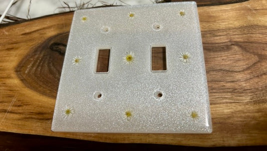 Double Slim Light Switch Cover with White Panicle Aster Flowers