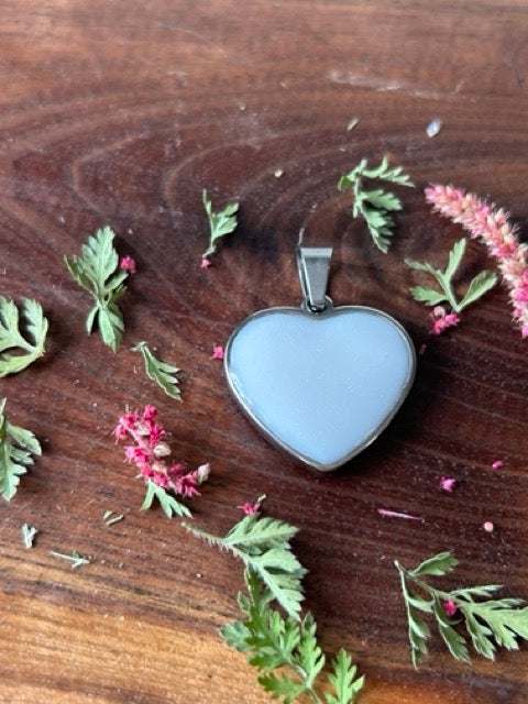 Heart Pendant with Love-Lies-Bleeding Flowers and Wild Carrot Greens