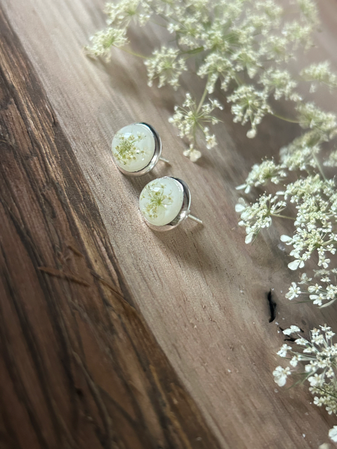 Stud Earrings with Queen Anne's Lace